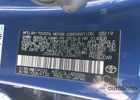 2020 Toyota Corolla Se z USA, uszkodzony, nr VIN JTDS4RCE7LJ034671